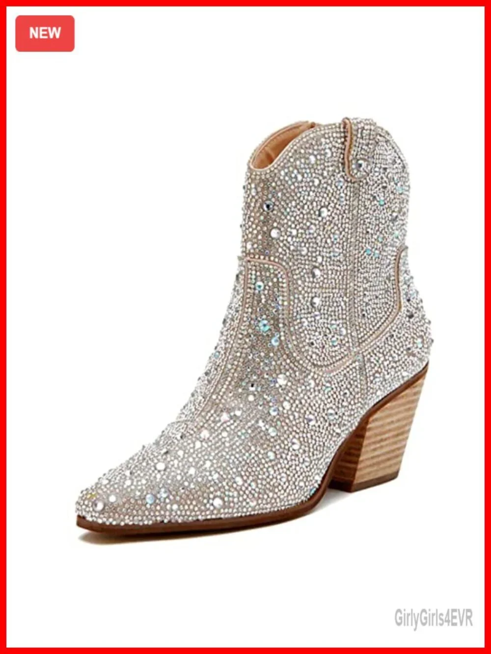 Rhinestone Cowboy Ankle Booties Women Sparkly Chunky Heel Pointed Toe